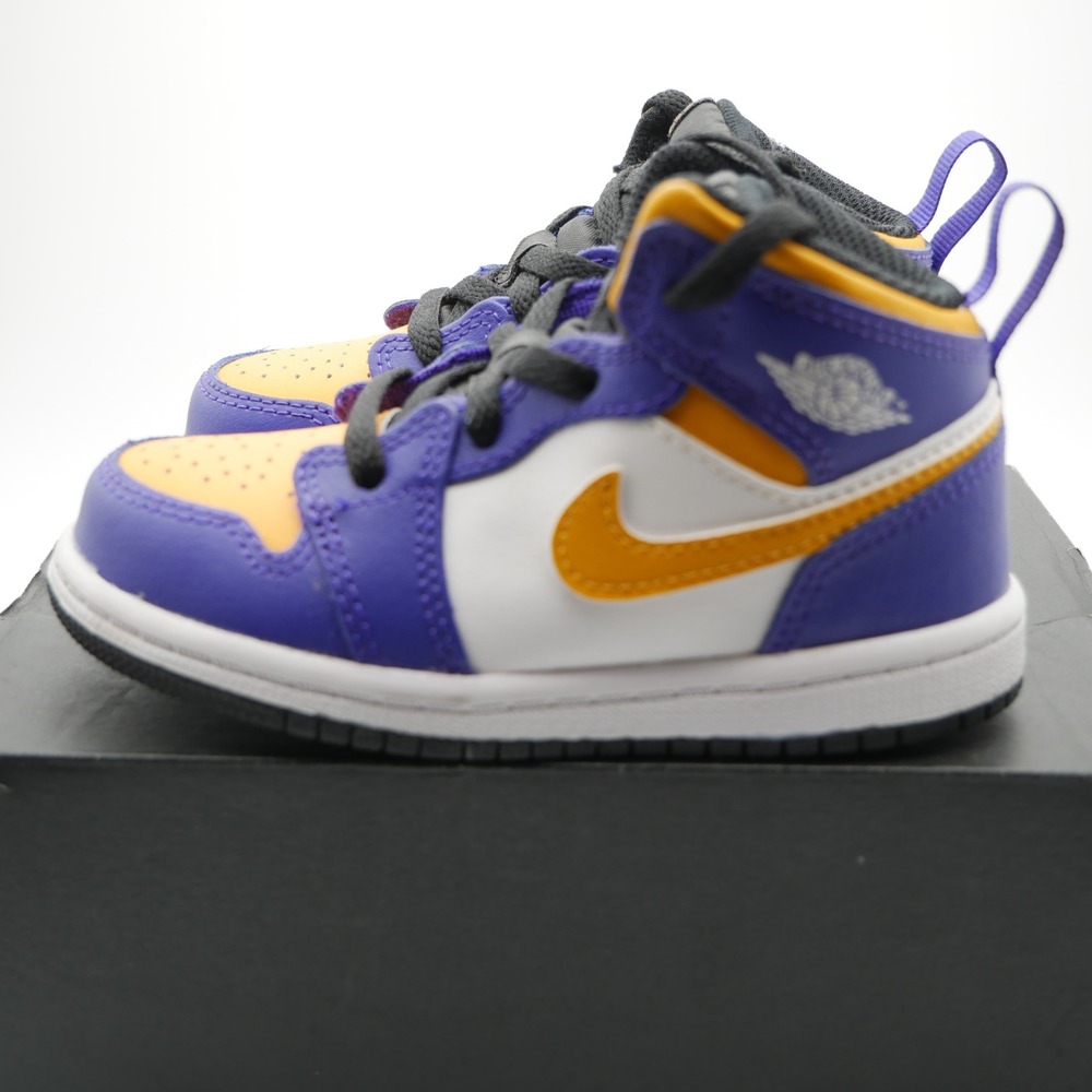 Jordan 1 Mid Lakers Toddler Shoes Field Purple Gold White DQ8425-517 Size 8C